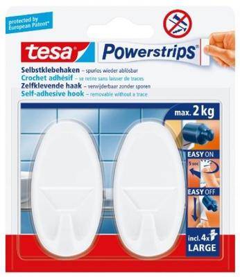 TESA SELF-ASHESIVE HOOKS WHITE 2PCS LARGE OVAL (2CMX5CM)